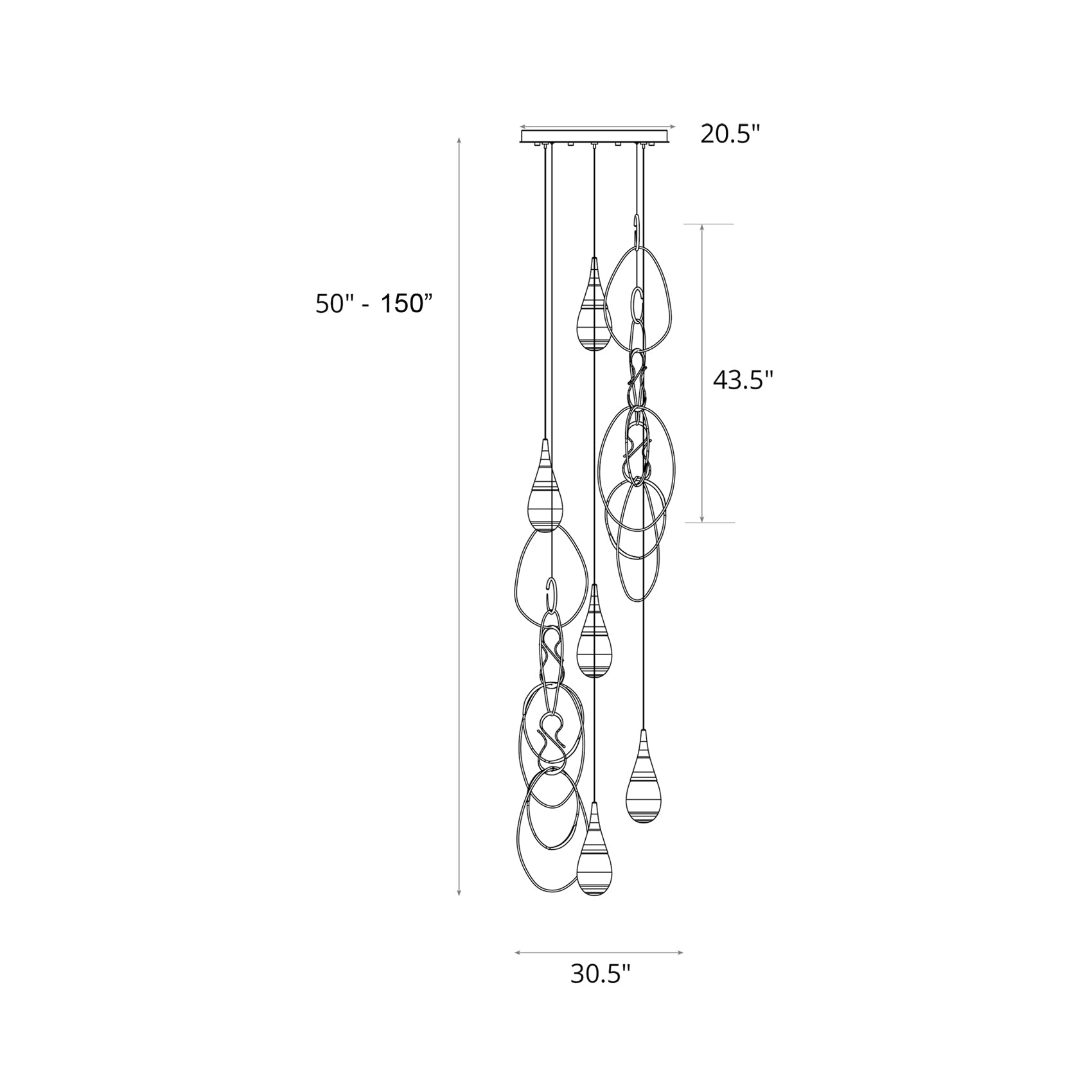 Lyric Round Pendant Light - line drawing.