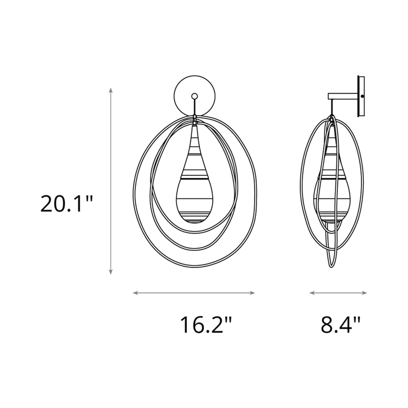 Lyric Wall Light - line drawing.