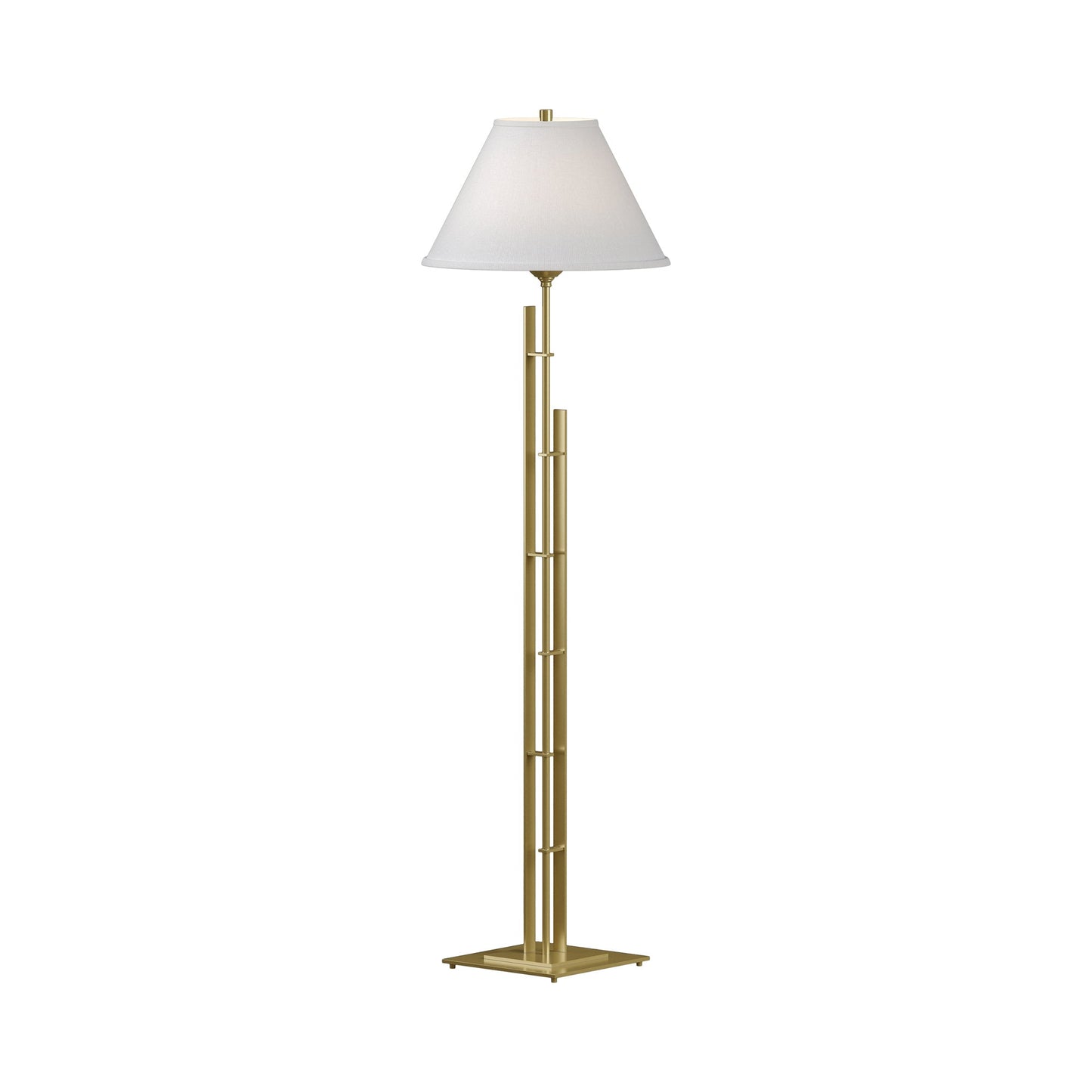 Metra Double Floor Lamp in Modern Brass.