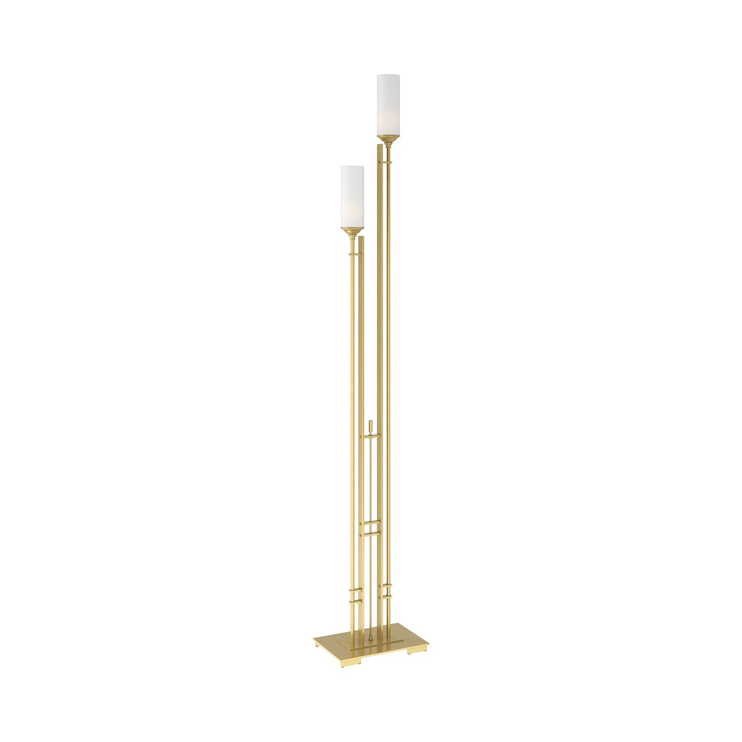 Metra Twin Tall Floor Lamp in Modern Brass.