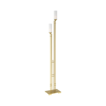 Metra Twin Tall Floor Lamp in Modern Brass.