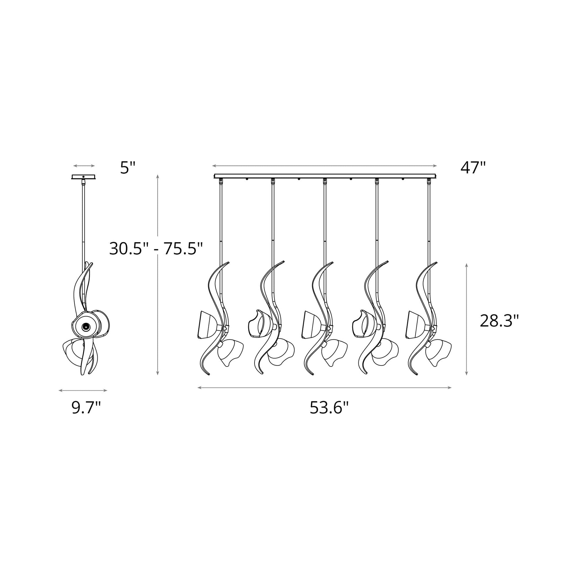 Mika Linear Pendant Light - line drawing.