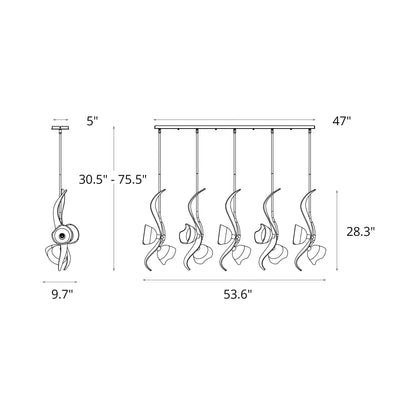 Mika Linear Pendant Light - line drawing.