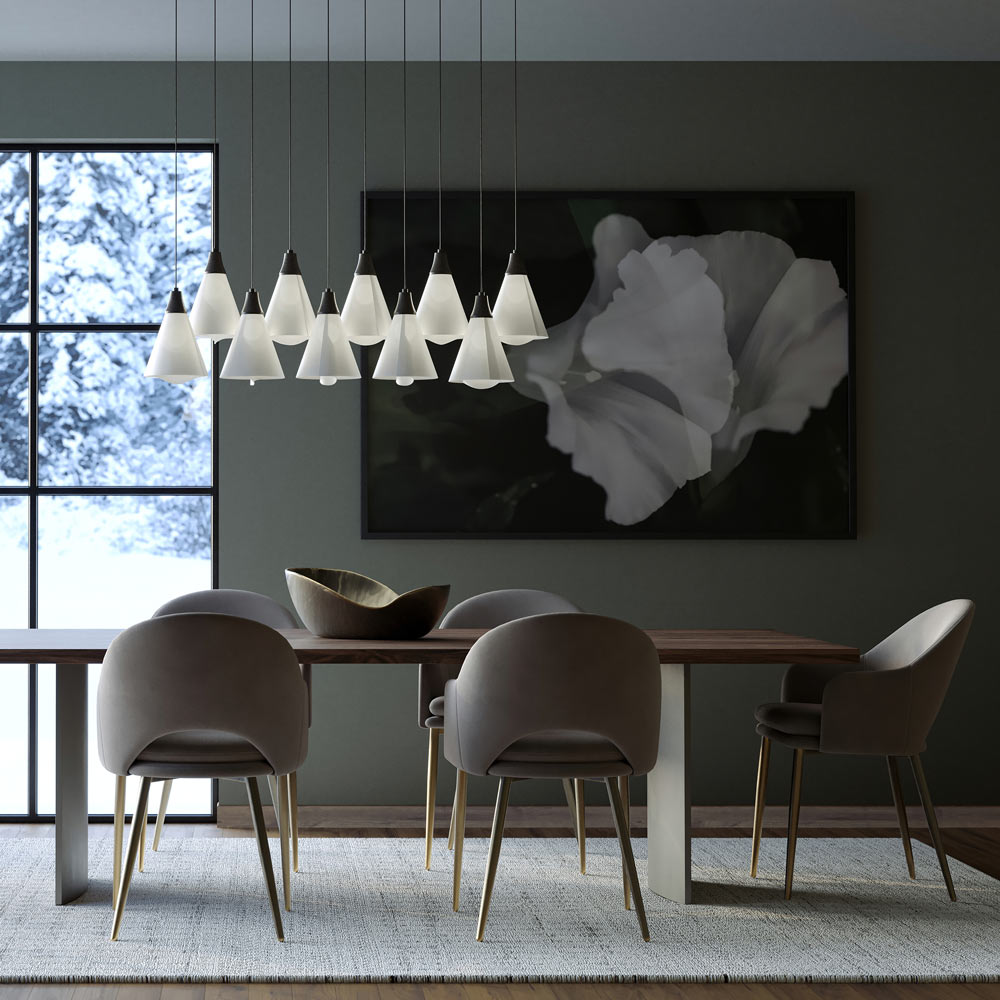 Mobius Linear Pendant Light in living room.
