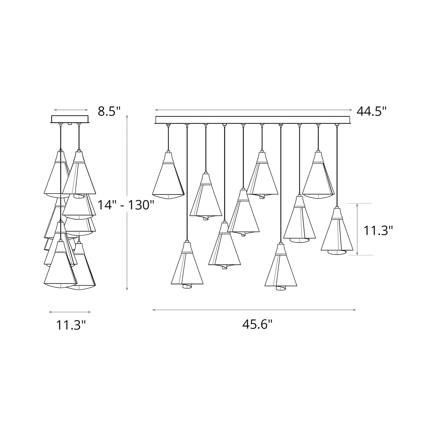 Mobius Linear Pendant Light - line drawing.