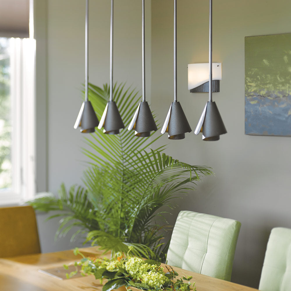 Mobius Steel Shade Pendant Light in living room.