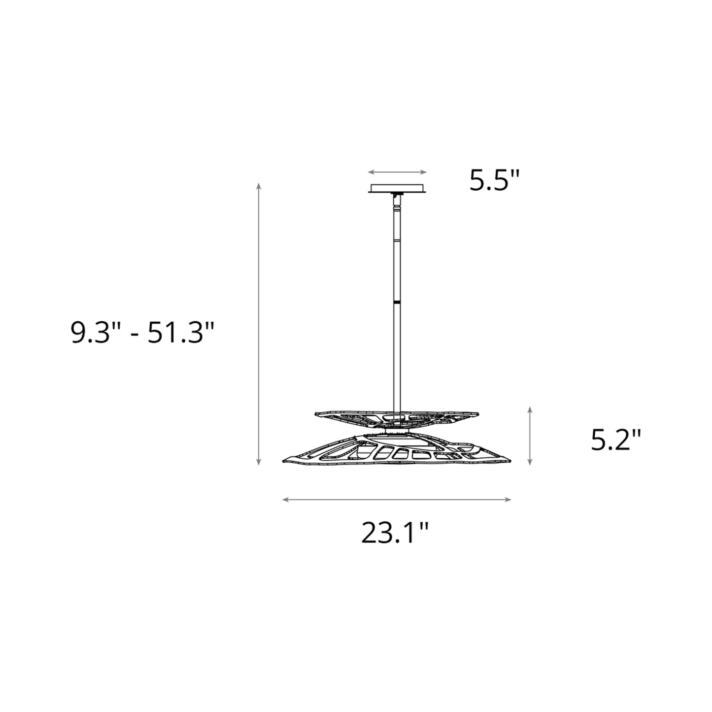 Muse LED Pendant Light - line drawing.