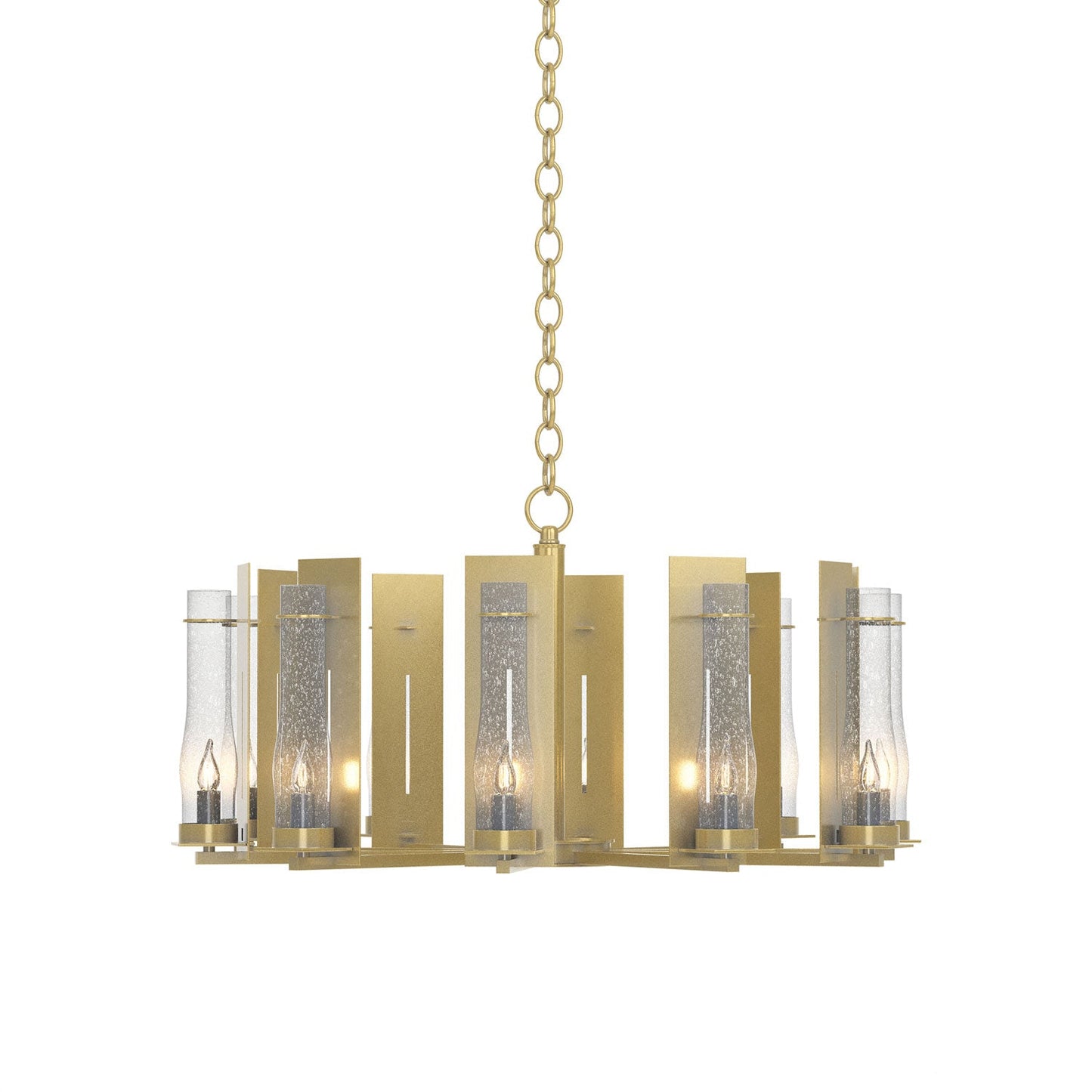 New Town Chandelier in Modern Brass.