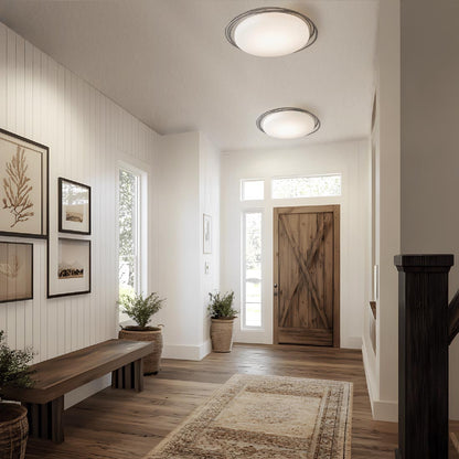 Nova LED Flush Mount Ceiling Light in hallway.