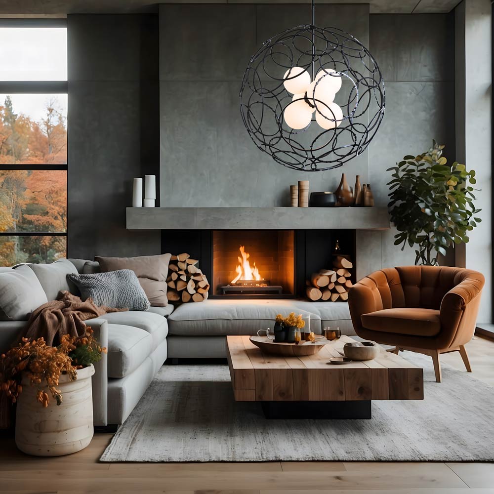 Olympus Orb Pendant Light in living room.