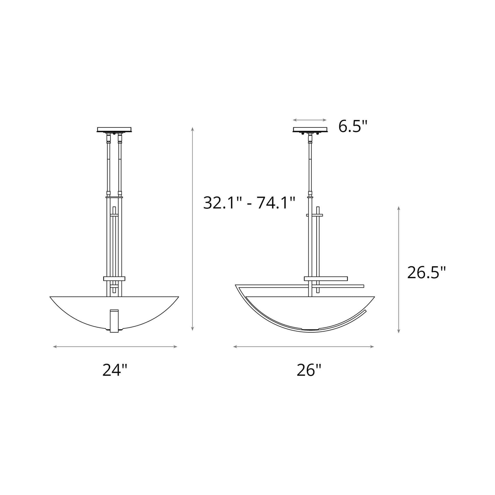Ondrian Bowl Pendant Light - line drawing.
