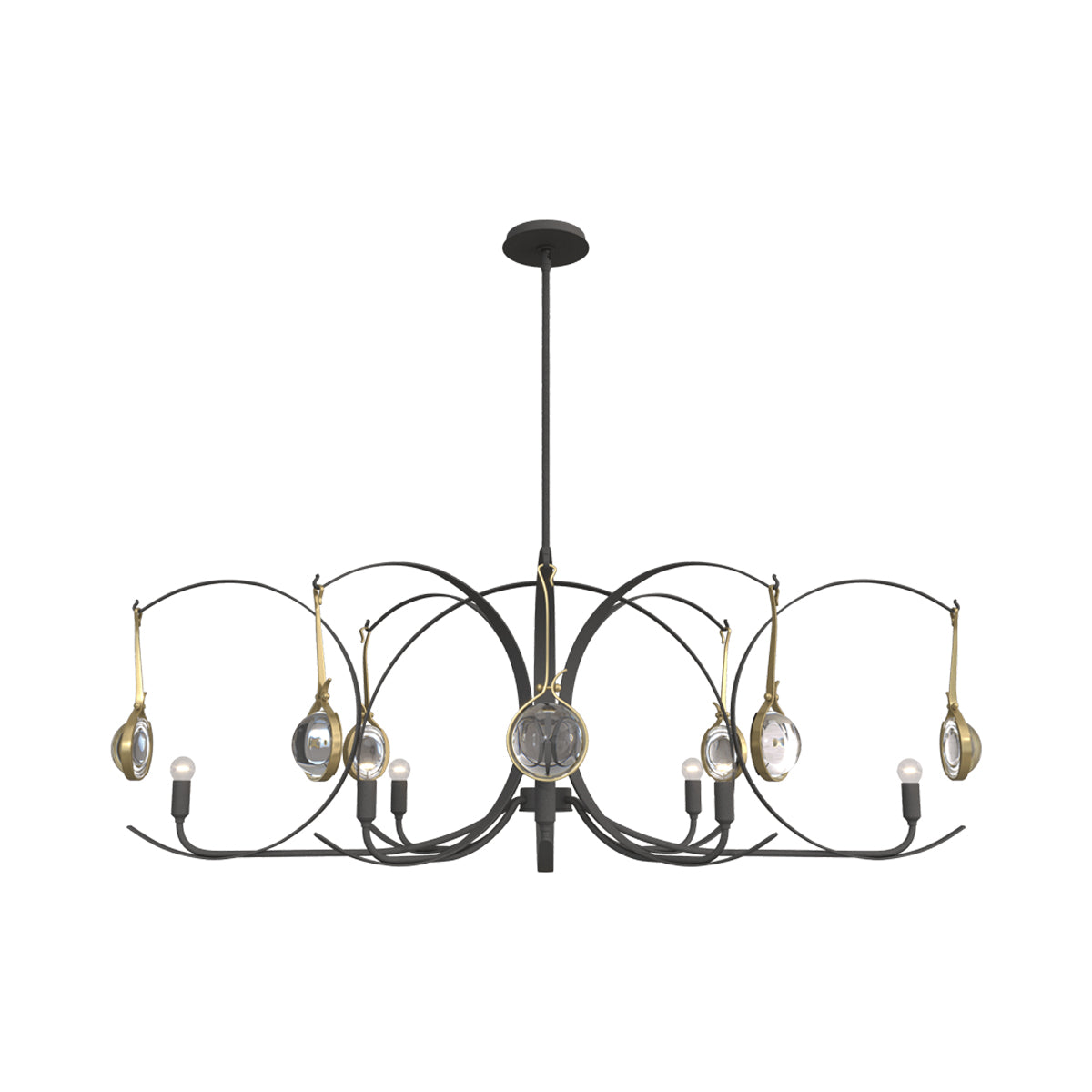 Optic Oval Pendant Light in Natural Iron/Modern Brass.