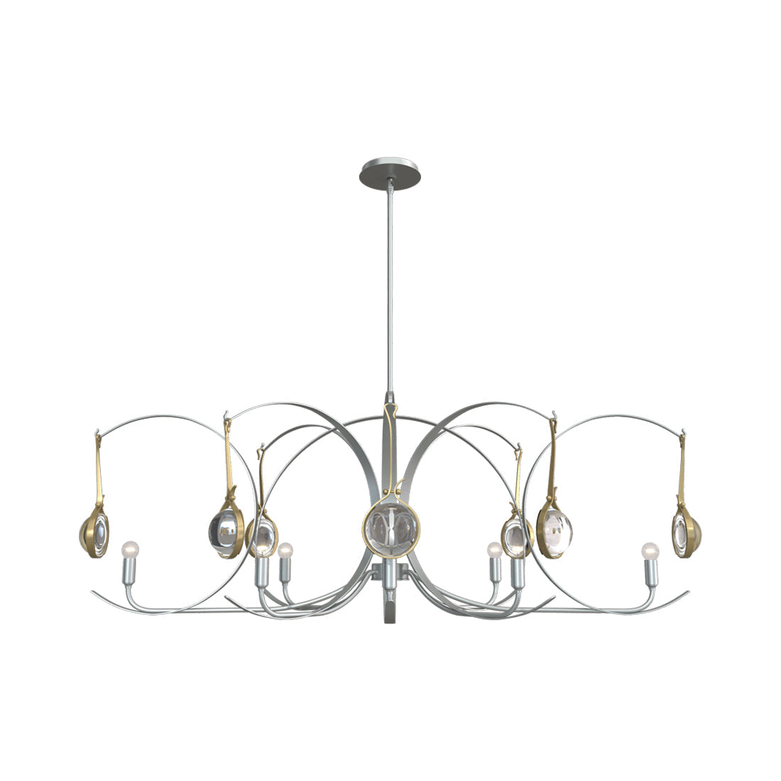 Optic Oval Pendant Light in Vintage Platinum/Modern Brass.