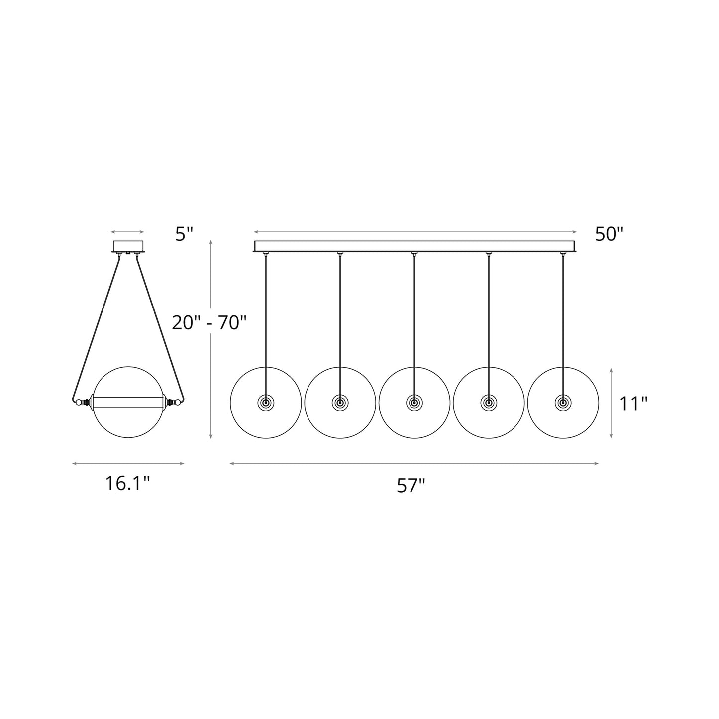 Otto Sphere Linear Pendant Light - line drawing.