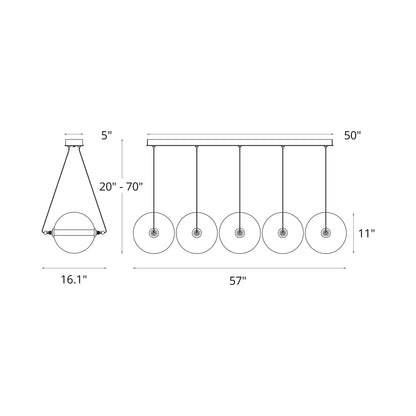 Otto Sphere Linear Pendant Light - line drawing.