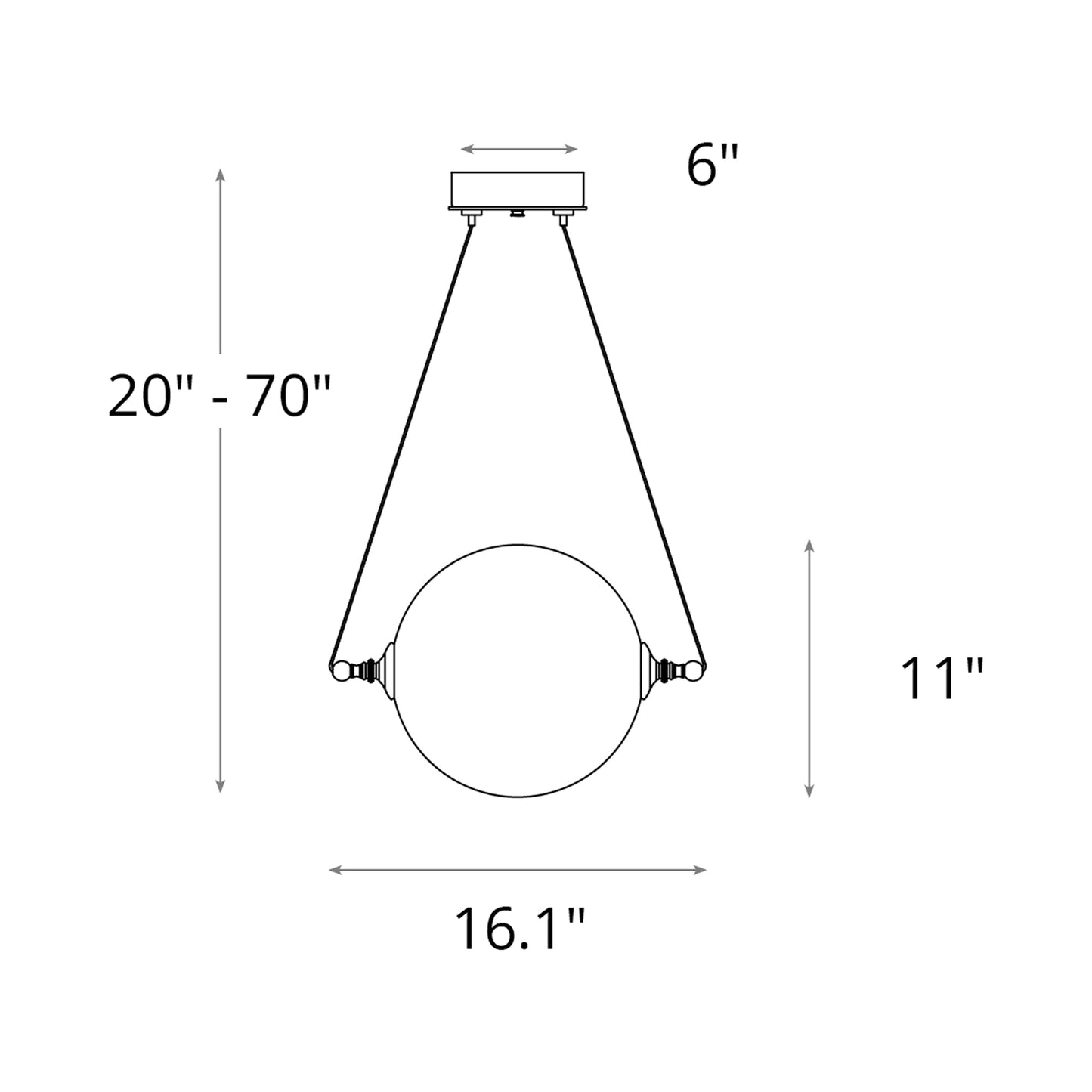 Otto Sphere Low Voltage Mini Pendant Light - line drawing.