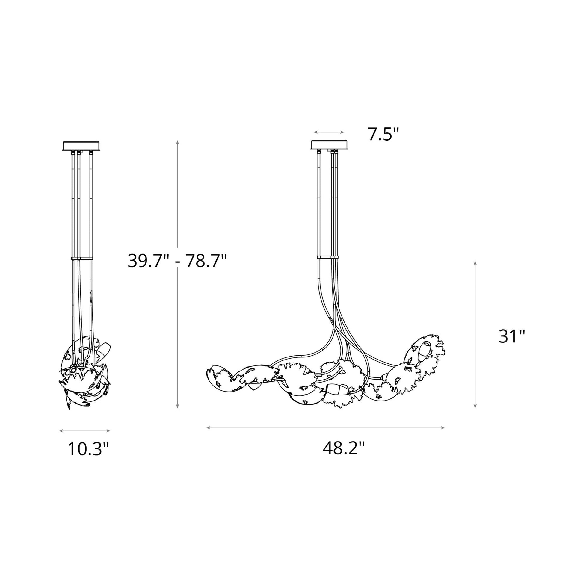 Pangea Linear Pendant Light - line drawing.