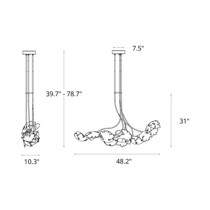 Pangea Linear Pendant Light - line drawing.