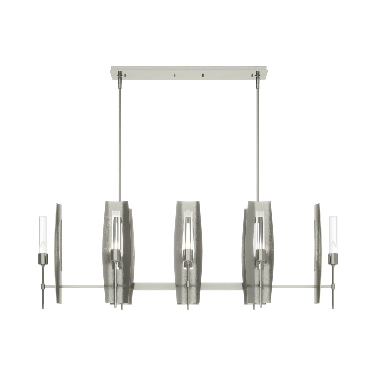 Passage Linear Pendant Light in Sterling/Clear Glass.