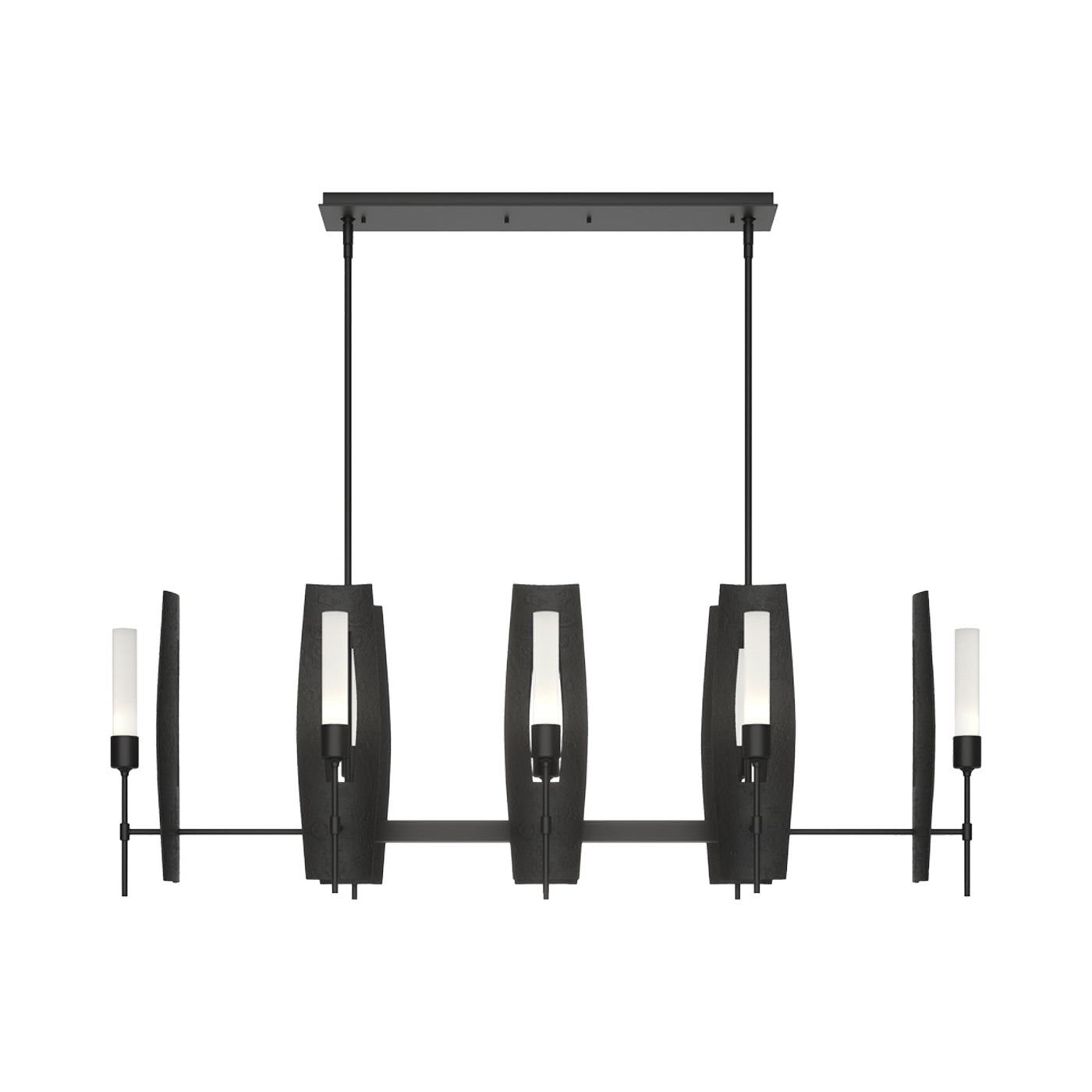 Passage Linear Pendant Light in Black/Frosted Glass.