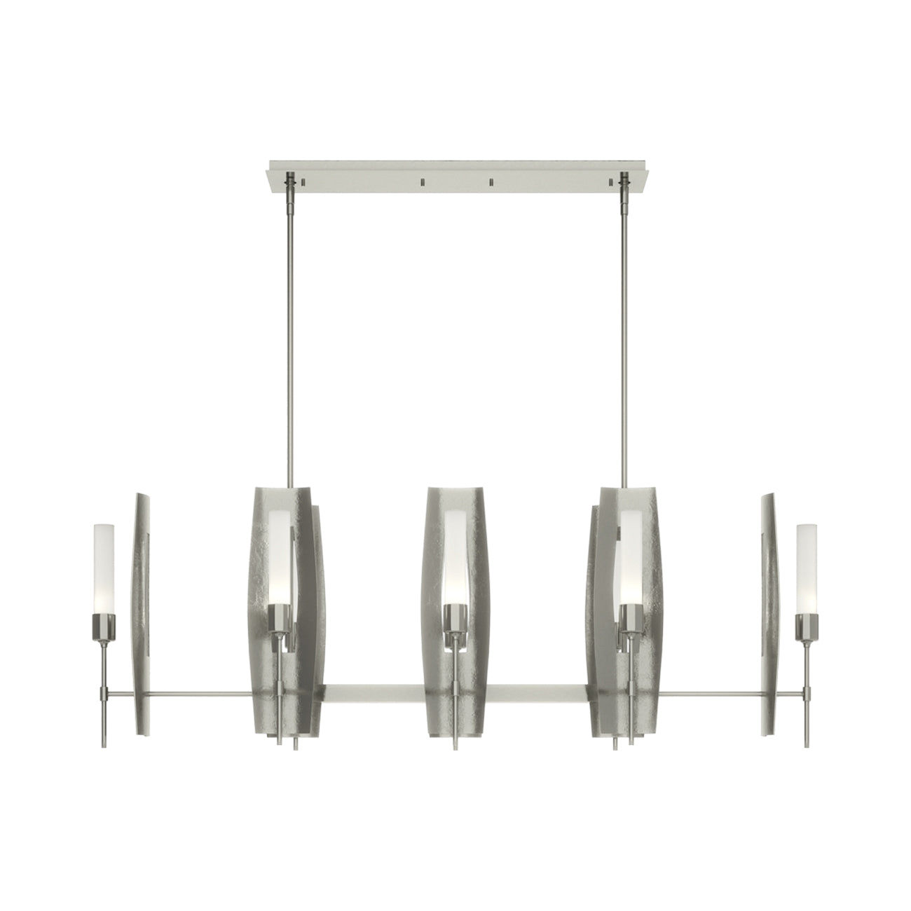 Passage Linear Pendant Light in Sterling/Frosted Glass.