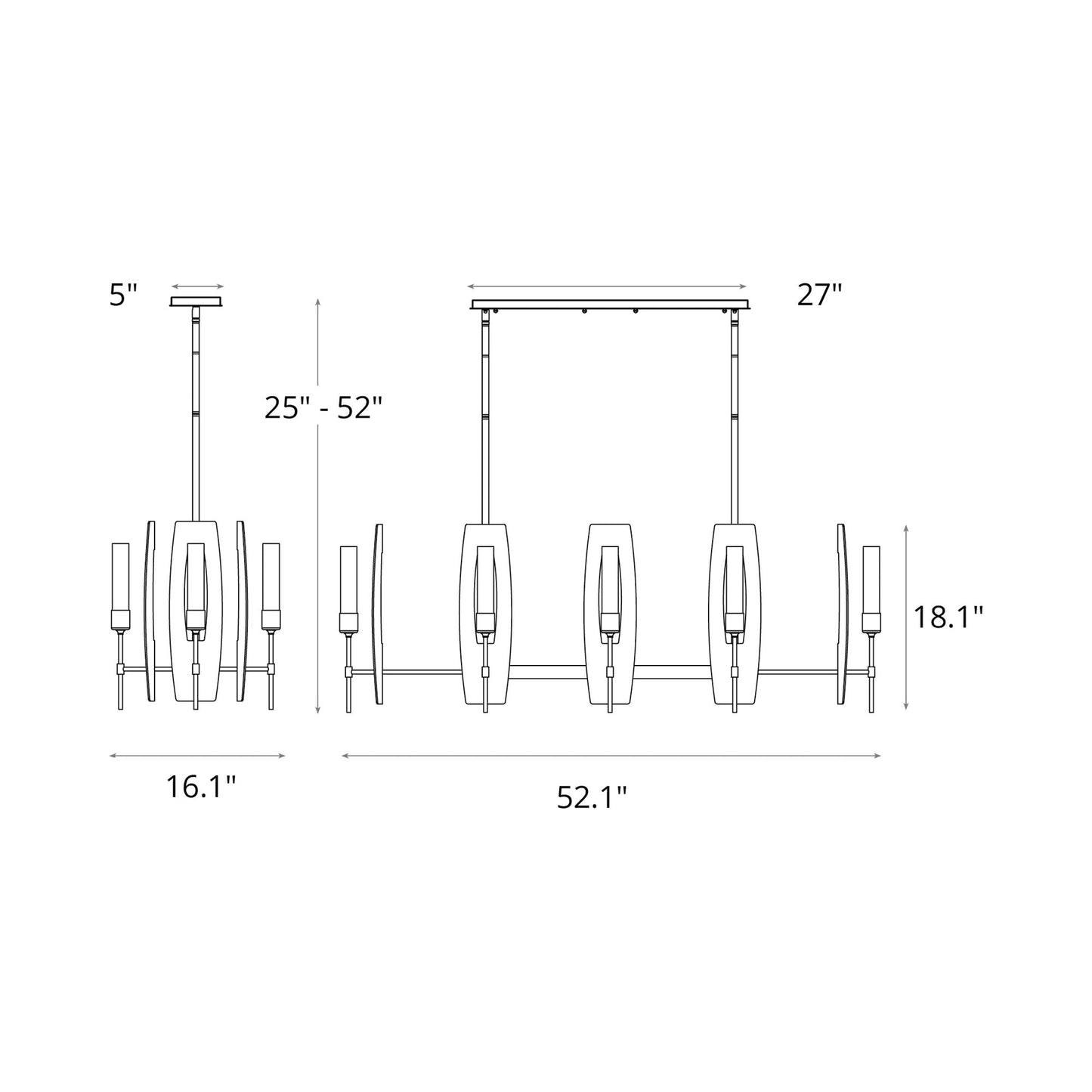 Passage Linear Pendant Light - line drawing.