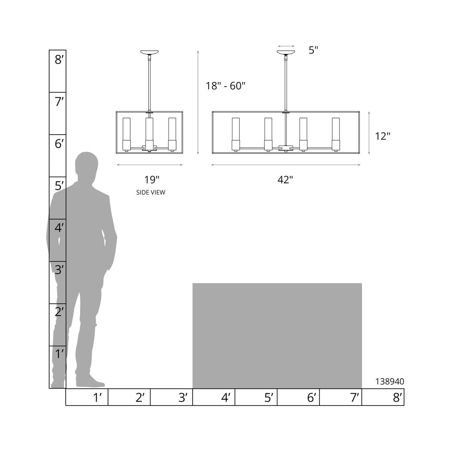 Portico Linear Pendant Light - line drawing.