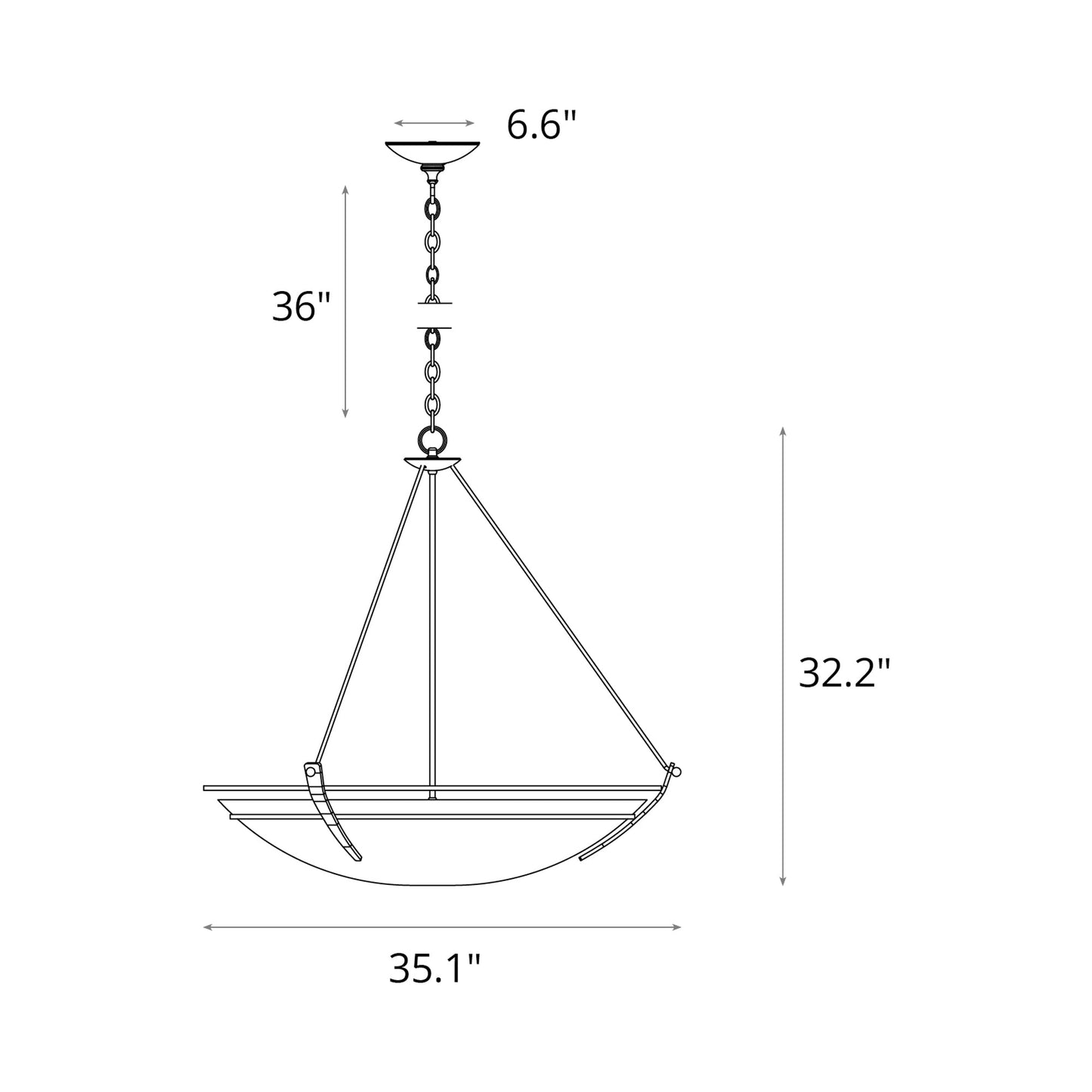 Presidio Tryne Pendant Light - line drawing.