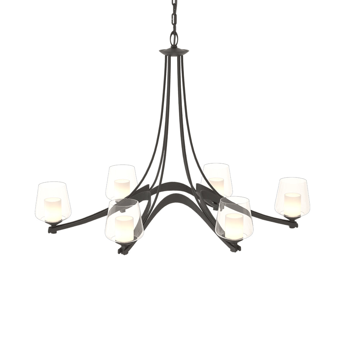 Ribbon Oval Chandelier in Black/Opal and Clear Glass.