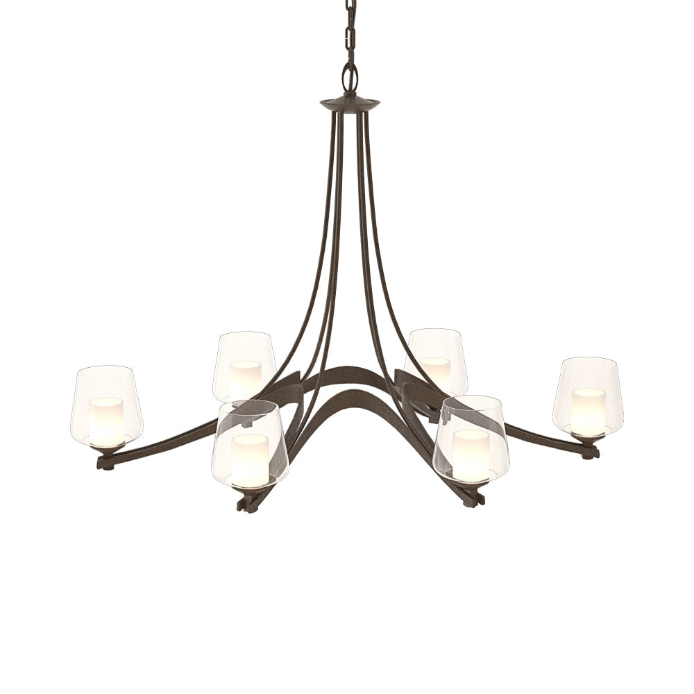Ribbon Oval Chandelier in Bronze/Opal and Clear Glass.