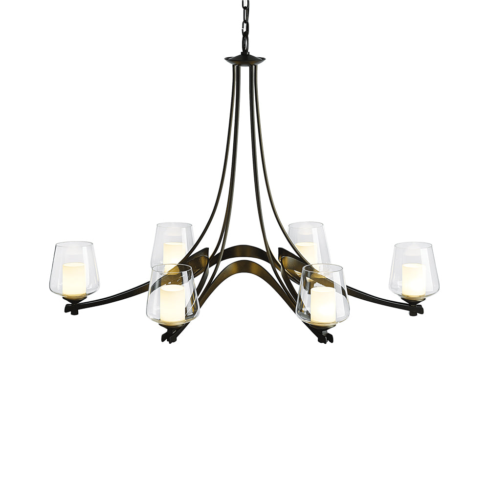 Ribbon Oval Chandelier in Dark Smoke/Opal and Clear Glass.