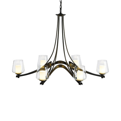 Ribbon Oval Chandelier in Dark Smoke/Opal and Clear Glass.