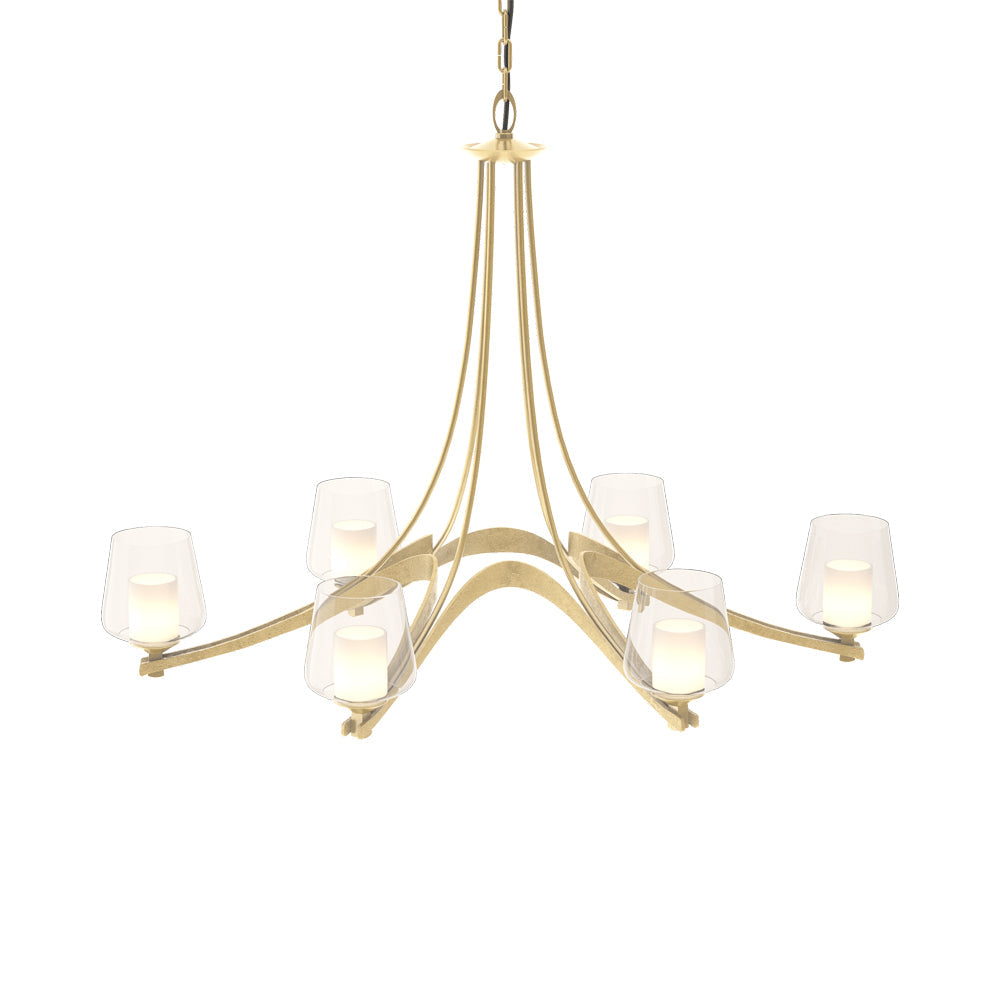 Ribbon Oval Chandelier in Modern Brass/Opal and Clear Glass.