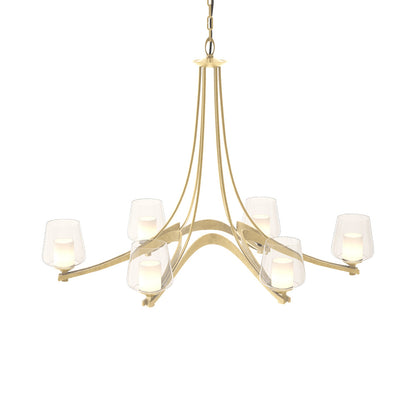 Ribbon Oval Chandelier in Modern Brass/Opal and Clear Glass.