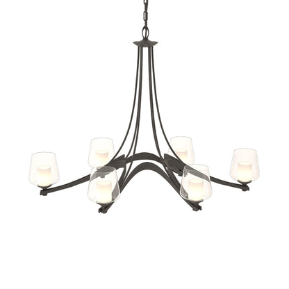 Ribbon Oval Chandelier in Natural Iron/Opal and Clear Glass.