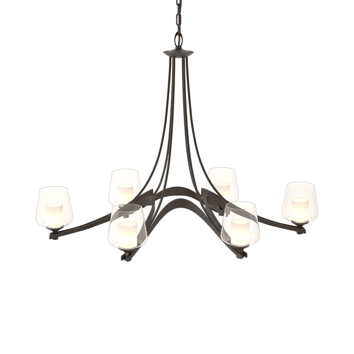 Ribbon Oval Chandelier in Oil Rubbed Bronze/Opal and Clear Glass.