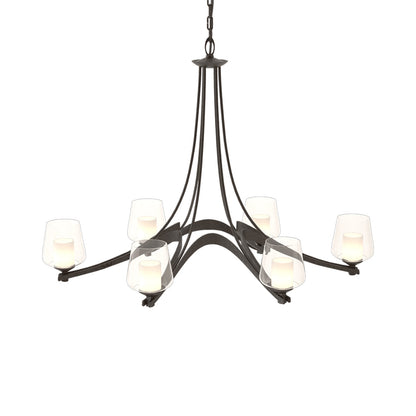Ribbon Oval Chandelier in Oil Rubbed Bronze/Opal and Clear Glass.