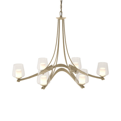 Ribbon Oval Chandelier in Soft Gold/Opal and Clear Glass.