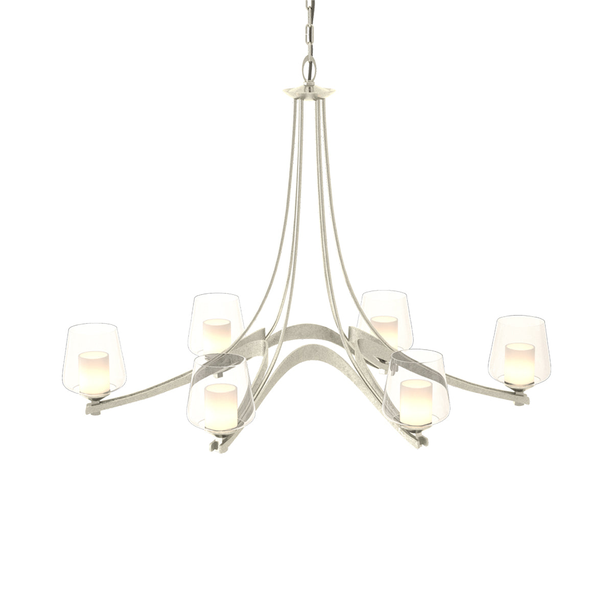 Ribbon Oval Chandelier in Sterling/Opal and Clear Glass.