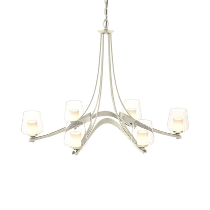 Ribbon Oval Chandelier in Sterling/Opal and Clear Glass.