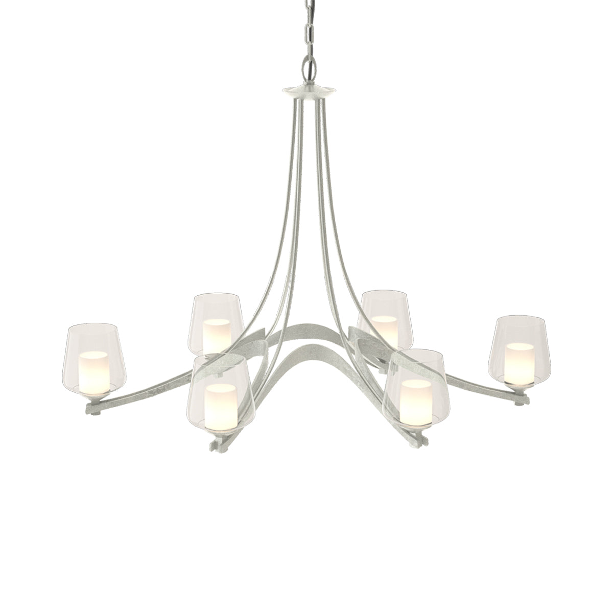 Ribbon Oval Chandelier in Vintage Platinum/Opal and Clear Glass.