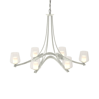 Ribbon Oval Chandelier in Vintage Platinum/Opal and Clear Glass.