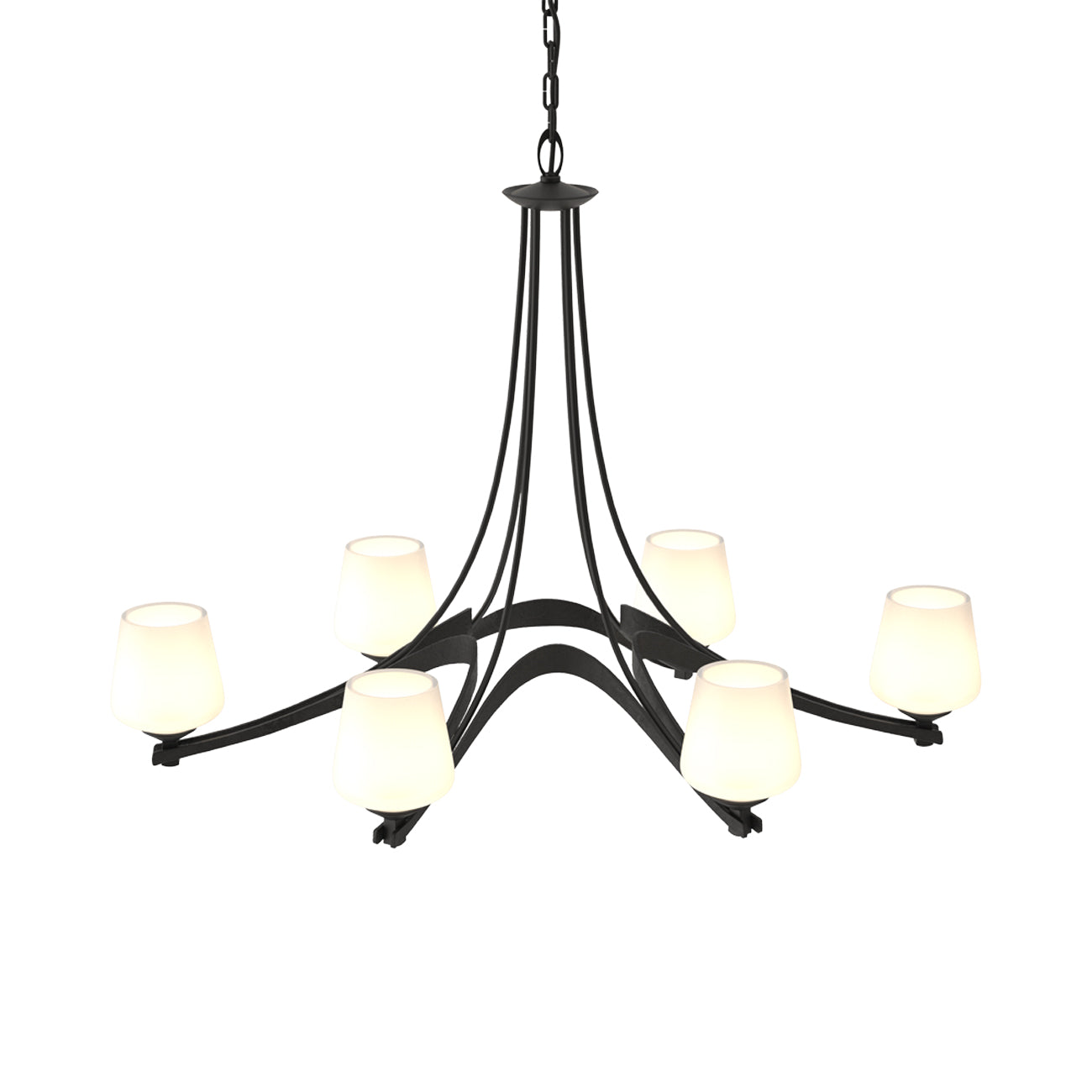 Ribbon Oval Chandelier in Black/Opal Glass.