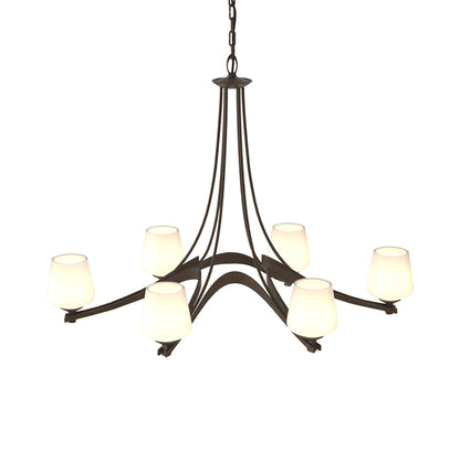 Ribbon Oval Chandelier in Bronze/Opal Glass.