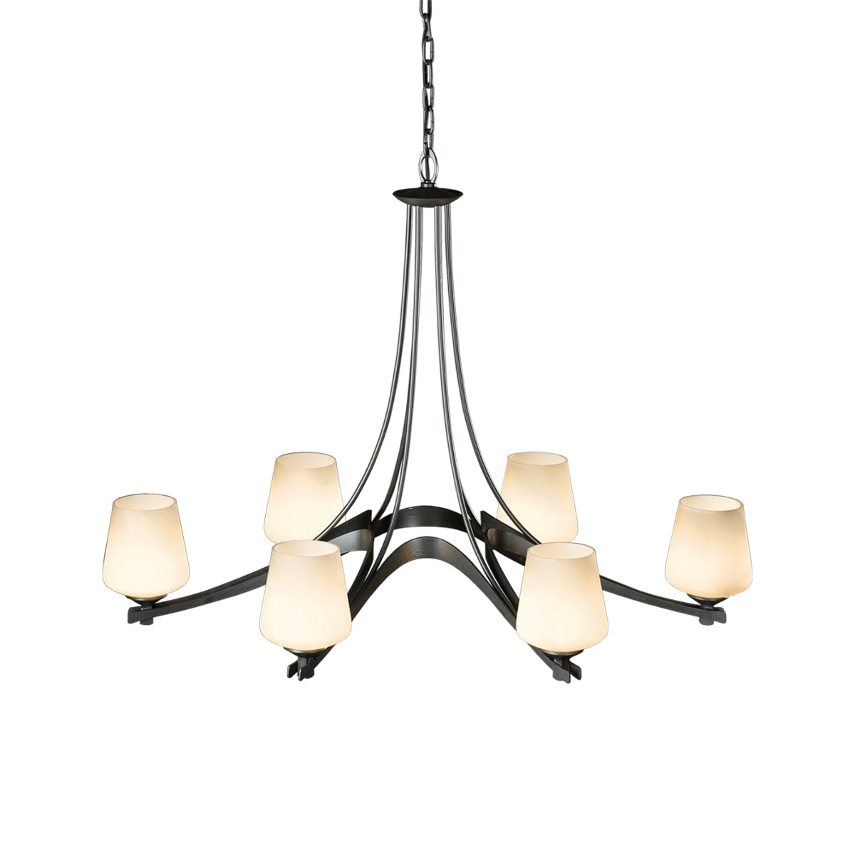 Ribbon Oval Chandelier in Dark Smoke/Opal Glass.