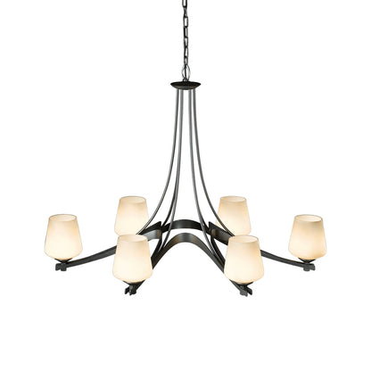 Ribbon Oval Chandelier in Dark Smoke/Opal Glass.