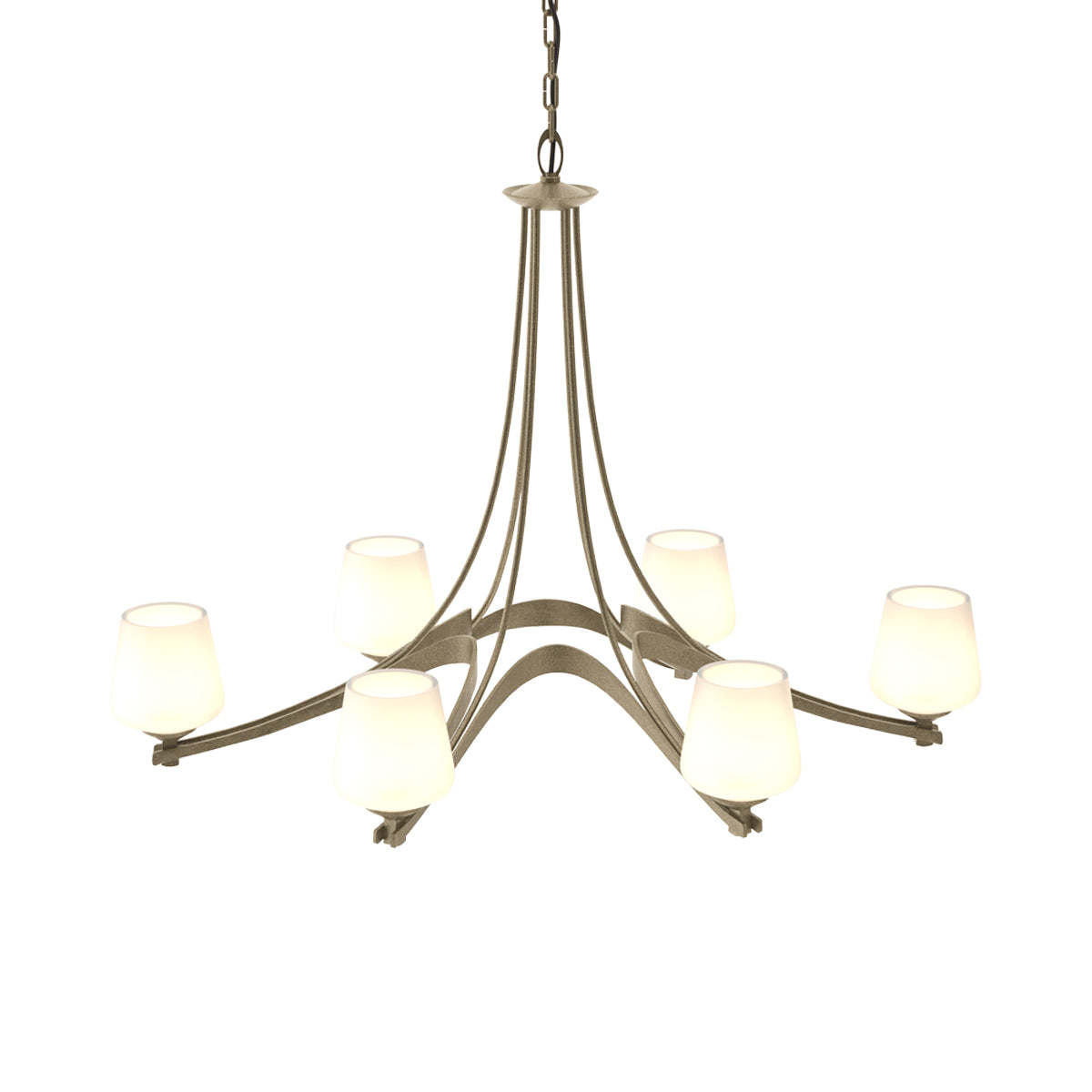 Ribbon Oval Chandelier in Soft Gold/Opal Glass.