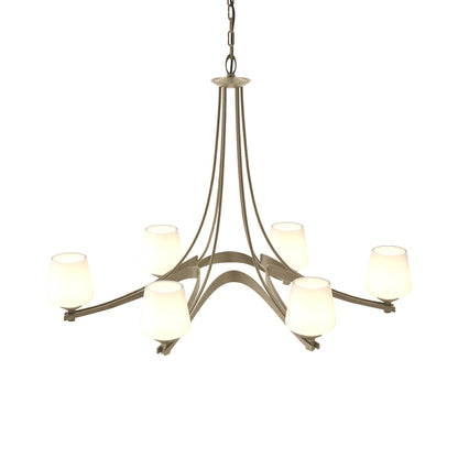 Ribbon Oval Chandelier in Soft Gold/Opal Glass.