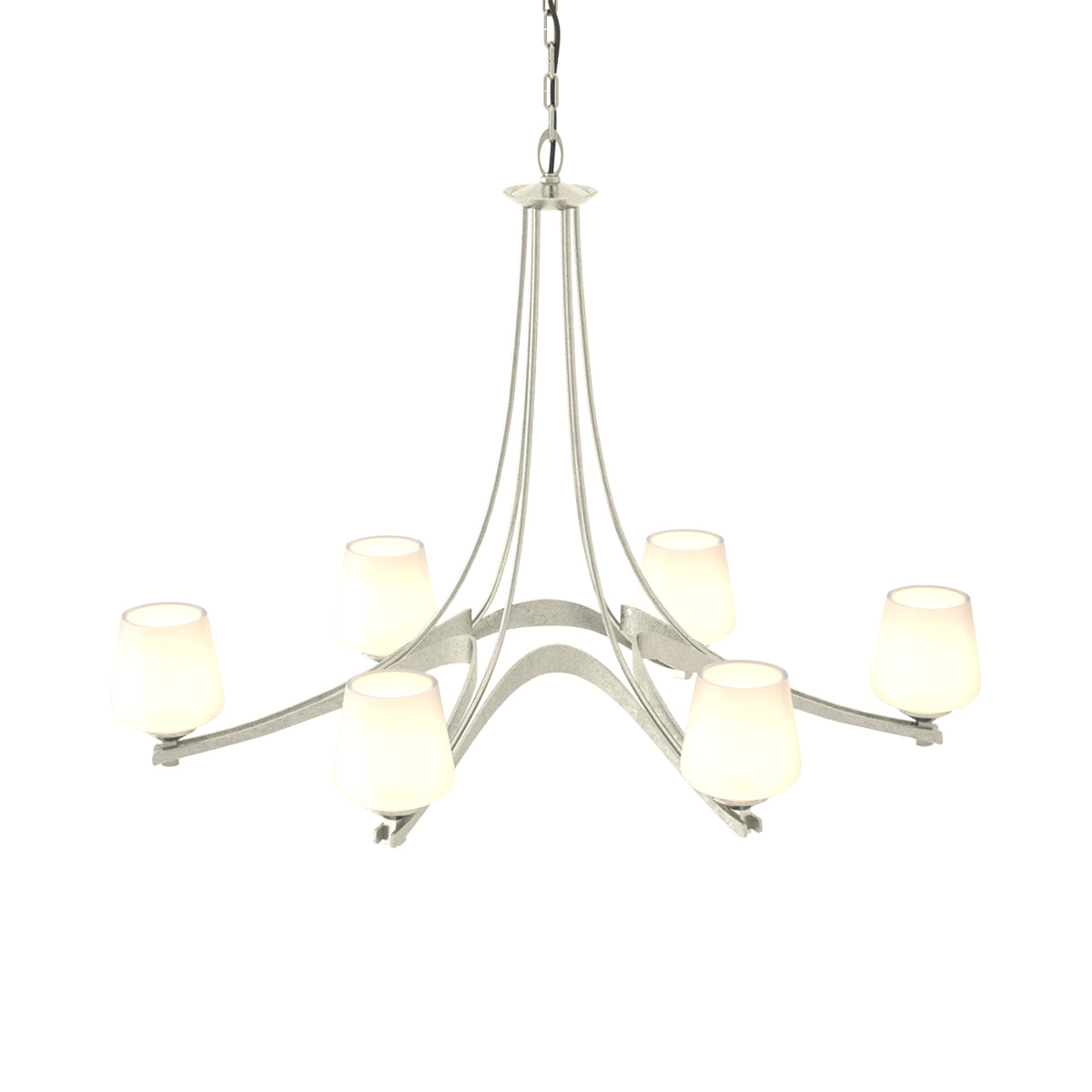 Ribbon Oval Chandelier in Sterling/Opal Glass.