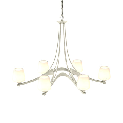 Ribbon Oval Chandelier in Sterling/Opal Glass.